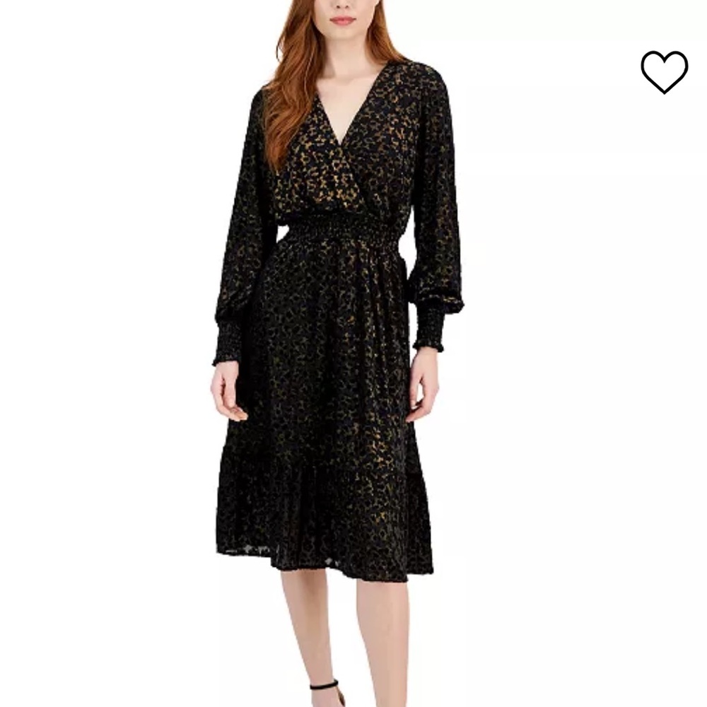 T TAHARI Women's Printed Long-Sleeve Faux Wrap Midi Dress, Size S